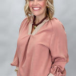 STACCATO Excuse Me, I'm Speaking V-neck Contrast Trim Top, Lt Rust, alternate product view