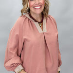 STACCATO Excuse Me, I'm Speaking V-neck Contrast Trim Top, Lt Rust, alternate product view