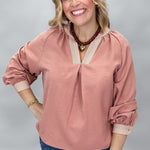 STACCATO Excuse Me, I'm Speaking V-neck Contrast Trim Top, Lt Rust, alternate product view