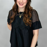 Excuse The Mess Sheer Medallion Top, Black