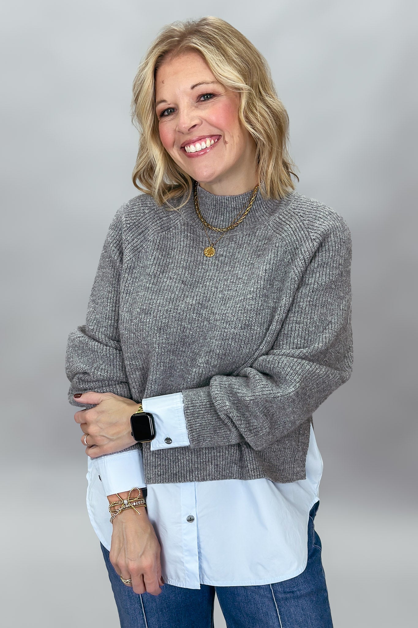 Fair To You Mock Neck Sweater, Gray