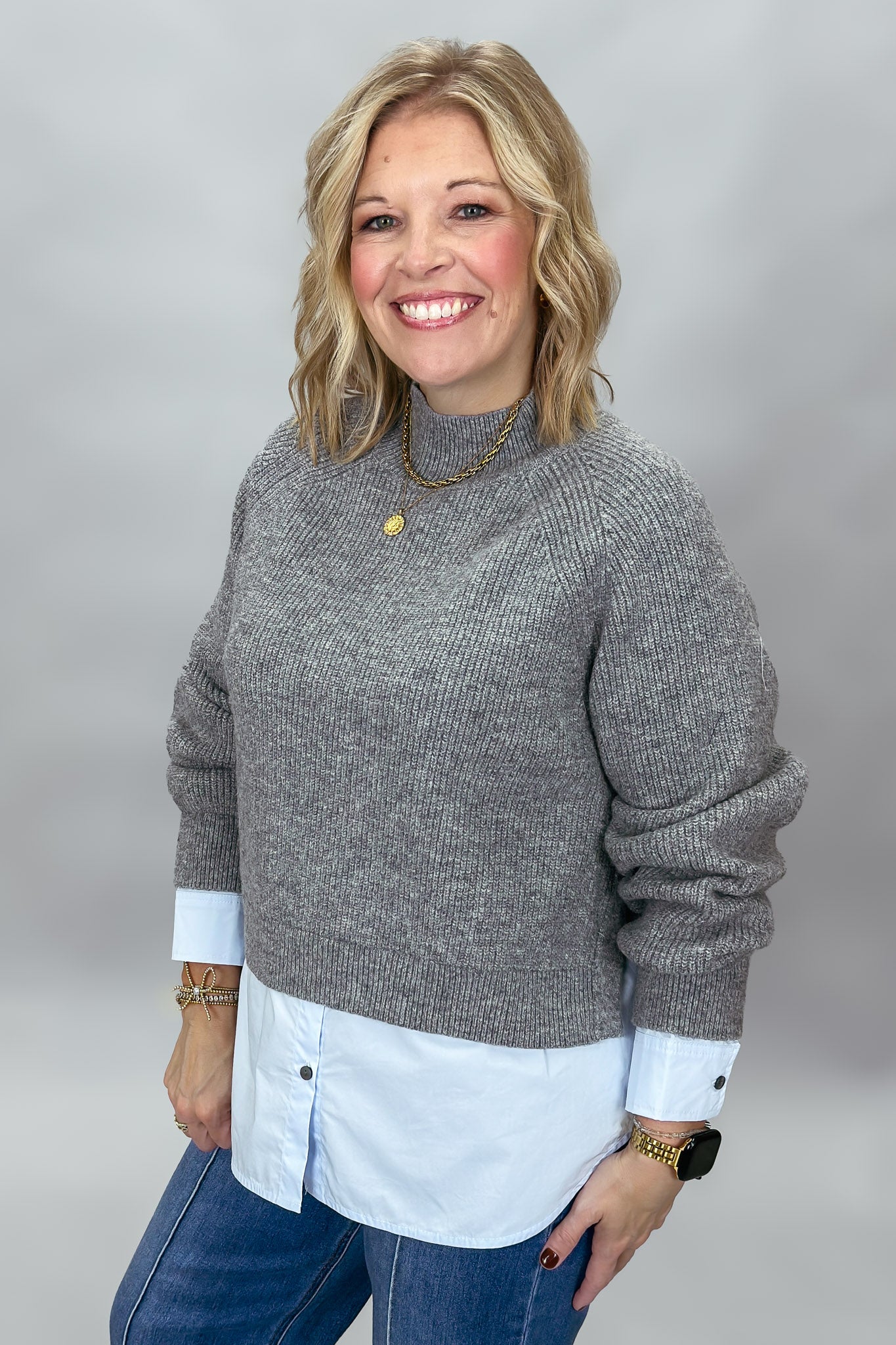 ENTRO Fair To You Mock Neck Sweater, Gray, alternate product view