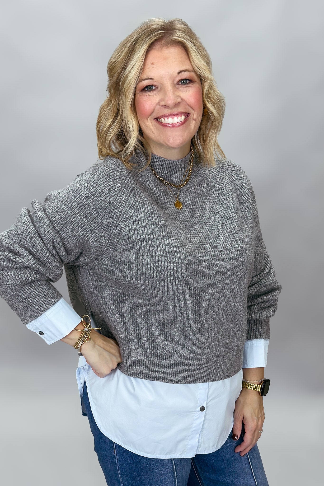 ENTRO Fair To You Mock Neck Sweater, Gray, alternate product view