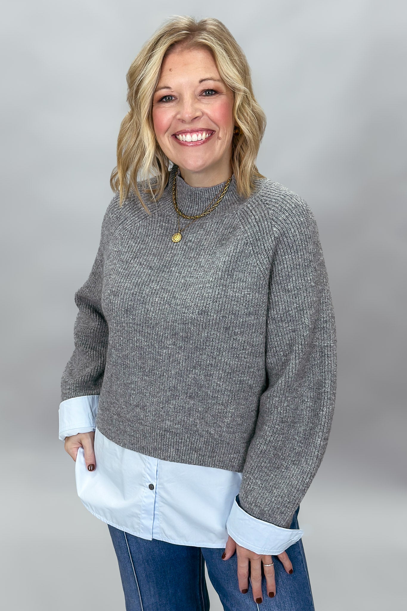 ENTRO Fair To You Mock Neck Sweater, Gray, alternate product view