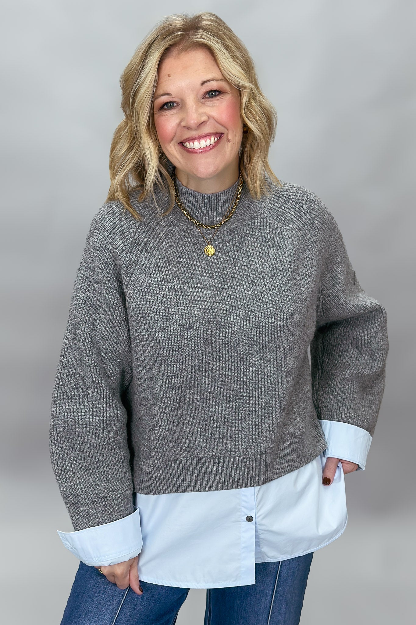 Fair To You Mock Neck Sweater, Gray