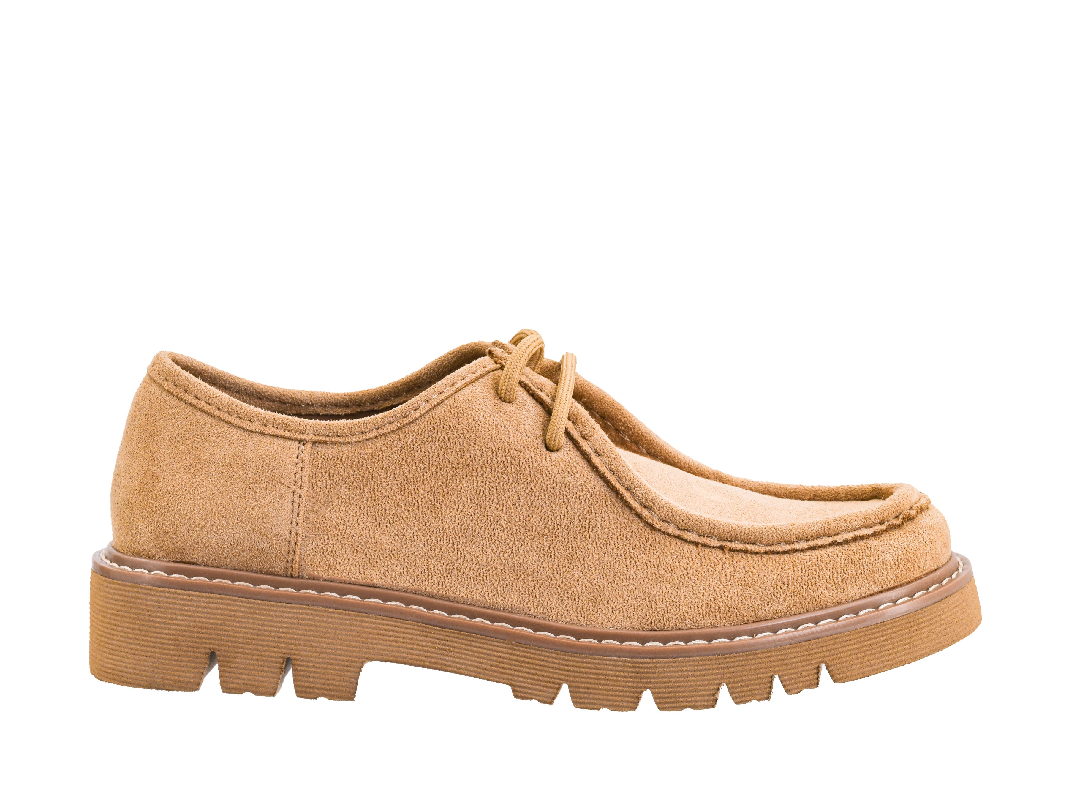 Corkys Fall For It camel moc-toe shoe with contrast stitching