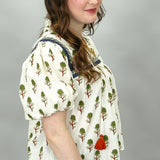 Hungover Floral Print Puff Sleeve Tassel Tie Top, Cream