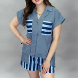 Follow You Down Collared Stripe Short Set, Blue