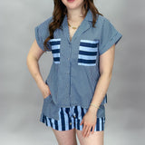 Follow You Down Collared Stripe Short Set, Blue