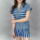 Follow You Down Collared Stripe Short Set, Blue
