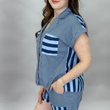 Follow You Down Collared Stripe Short Set, Blue