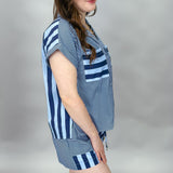 Follow You Down Collared Stripe Short Set, Blue