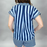 Follow You Down Collared Stripe Short Set, Blue