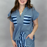 Follow You Down Collared Stripe Short Set, Blue