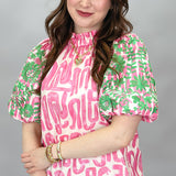 Fool Hearted Memory Embroidered Puff Sleeve Top, Pink