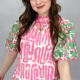 Fool Hearted Memory Embroidered Puff Sleeve Top, Pink