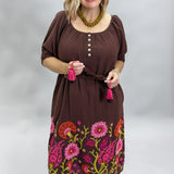Ivy Jane Scoop Neck Floral Embroidered Midi Dress, Brown