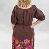 Ivy Jane Scoop Neck Floral Embroidered Midi Dress, Brown