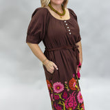 Ivy Jane Scoop Neck Floral Embroidered Midi Dress, Brown