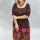 Ivy Jane Scoop Neck Floral Embroidered Midi Dress, Brown