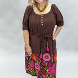 Ivy Jane Scoop Neck Floral Embroidered Midi Dress, Brown