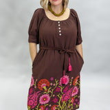 Ivy Jane Scoop Neck Floral Embroidered Midi Dress, Brown