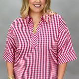 Forever Love V-neck Gingham Top, Pink