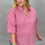 Forever Love V-neck Gingham Top, Pink