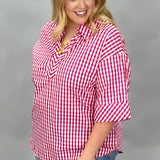 Forever Love V-neck Gingham Top, Pink