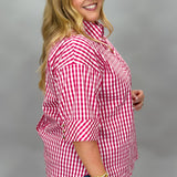 Forever Love V-neck Gingham Top, Pink