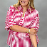 Forever Love V-neck Gingham Top, Pink