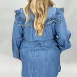 Girls Chase Boys Ruffle Collar Long Sleeve Denim Mini Dress