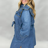 Girls Chase Boys Ruffle Collar Long Sleeve Denim Mini Dress