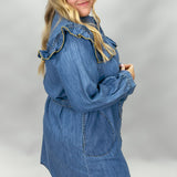Girls Chase Boys Ruffle Collar Long Sleeve Denim Mini Dress