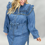 Girls Chase Boys Ruffle Collar Long Sleeve Denim Mini Dress