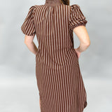 Going Up The Country Striped Puff Sleeve Midi Dress, Brown