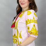 Green Applique & Tassel Half-sleeve Top