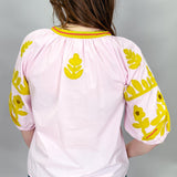 Green Applique & Tassel Half-sleeve Top