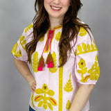 Green Applique & Tassel Half-sleeve Top