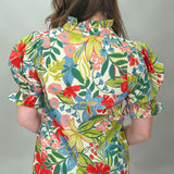 Gunpowder & Lead Floral Puff Sleeve Ruffled Mock Neck Top