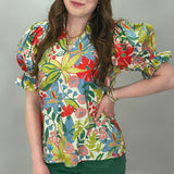 Gunpowder & Lead Floral Puff Sleeve Ruffled Mock Neck Top