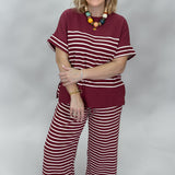 Hallelujah High Striped Short Sleeve Loungewear Set, Maroon