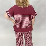 Hallelujah High Striped Short Sleeve Loungewear Set, Maroon