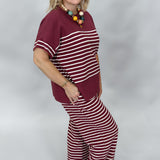 Hallelujah High Striped Short Sleeve Loungewear Set, Maroon
