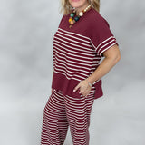 Hallelujah High Striped Short Sleeve Loungewear Set, Maroon