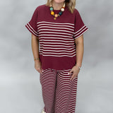 Hallelujah High Striped Short Sleeve Loungewear Set, Maroon