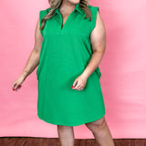 Happy Together Ribbed Collared Sleeveless Mini Dress, Green