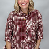 Head Over Boots Gingham Button Down Top, Red