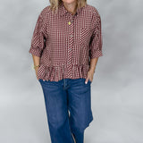 Head Over Boots Gingham Button Down Top, Red