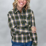 COMPANIA FANTASTICA Heart Eyes Long Sleeve Ruffle Pocket Top, Green Plaid